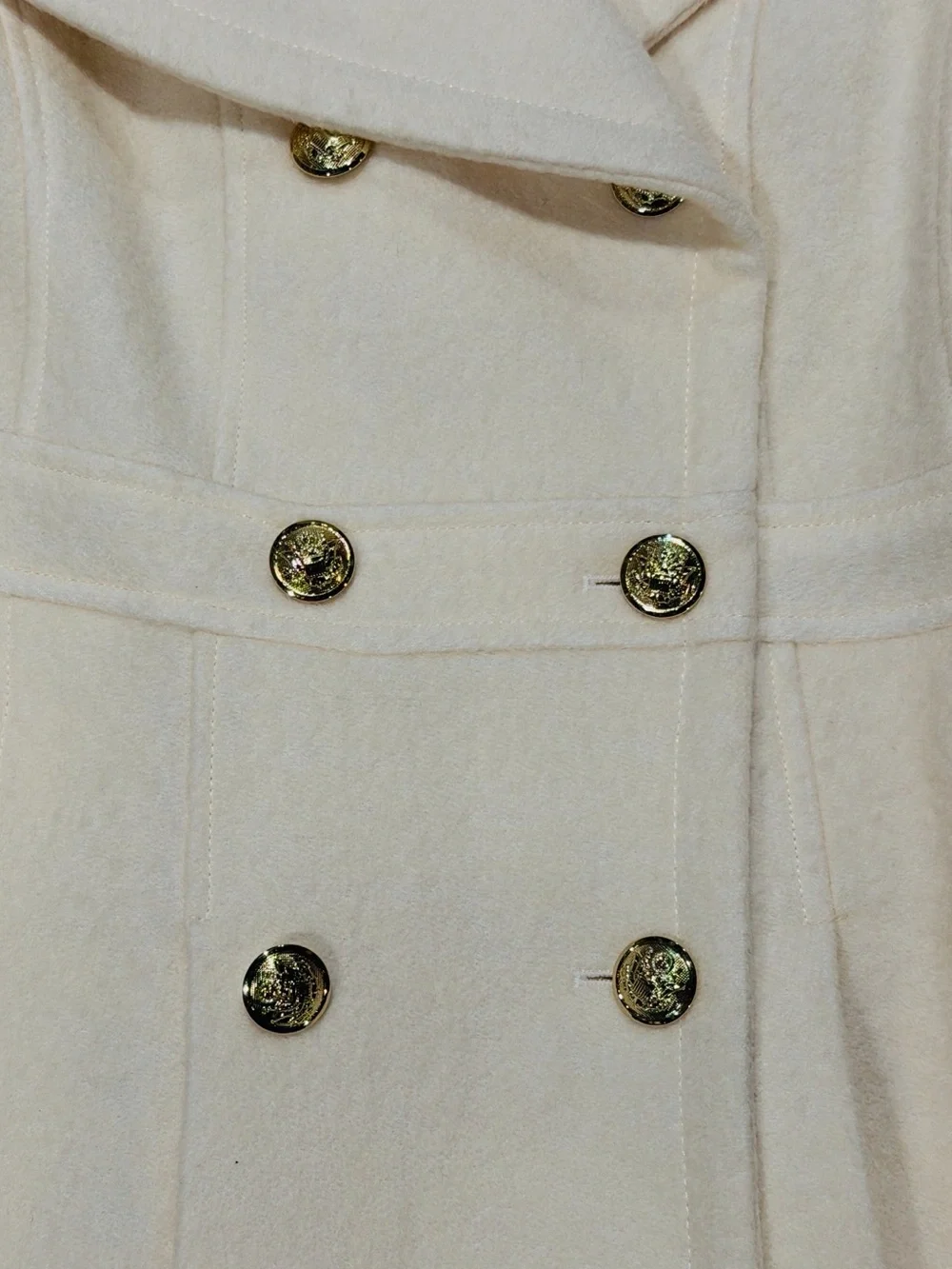 GUESS White Double-Breasted Wool-Blend Fit &  Peacoat Trench Jacket Large NWT